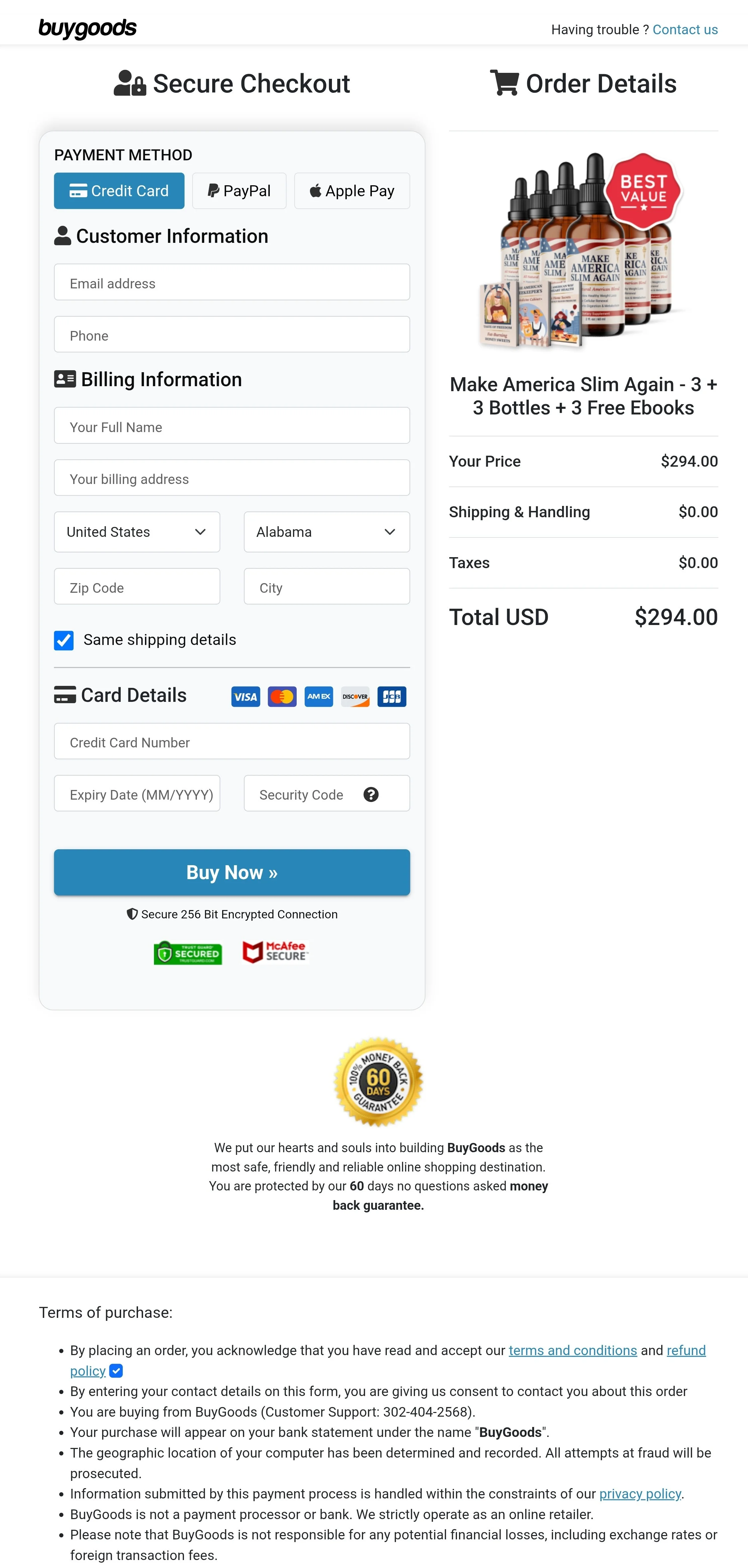 Make America Slim Again order form